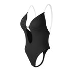 Deep V-Neck Backless Bodysuit Shapewear with Clear Straps and Padded Push-Up Corset for Women