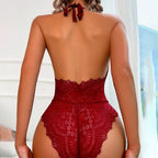 Elegant V-Neck Lace Bodysuit - Backless Intimate Lingerie for Women