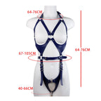 PU Leather Women's Harness Bra with Garter and Stockings - Gothic Intimate Apparel for Rave and Fetish Wear