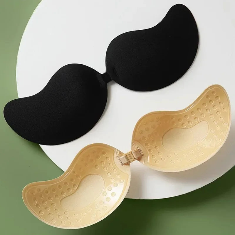 Invisible Strapless Adhesive Push-Up Bra with Seamless Silicone Nipple Covers for Women