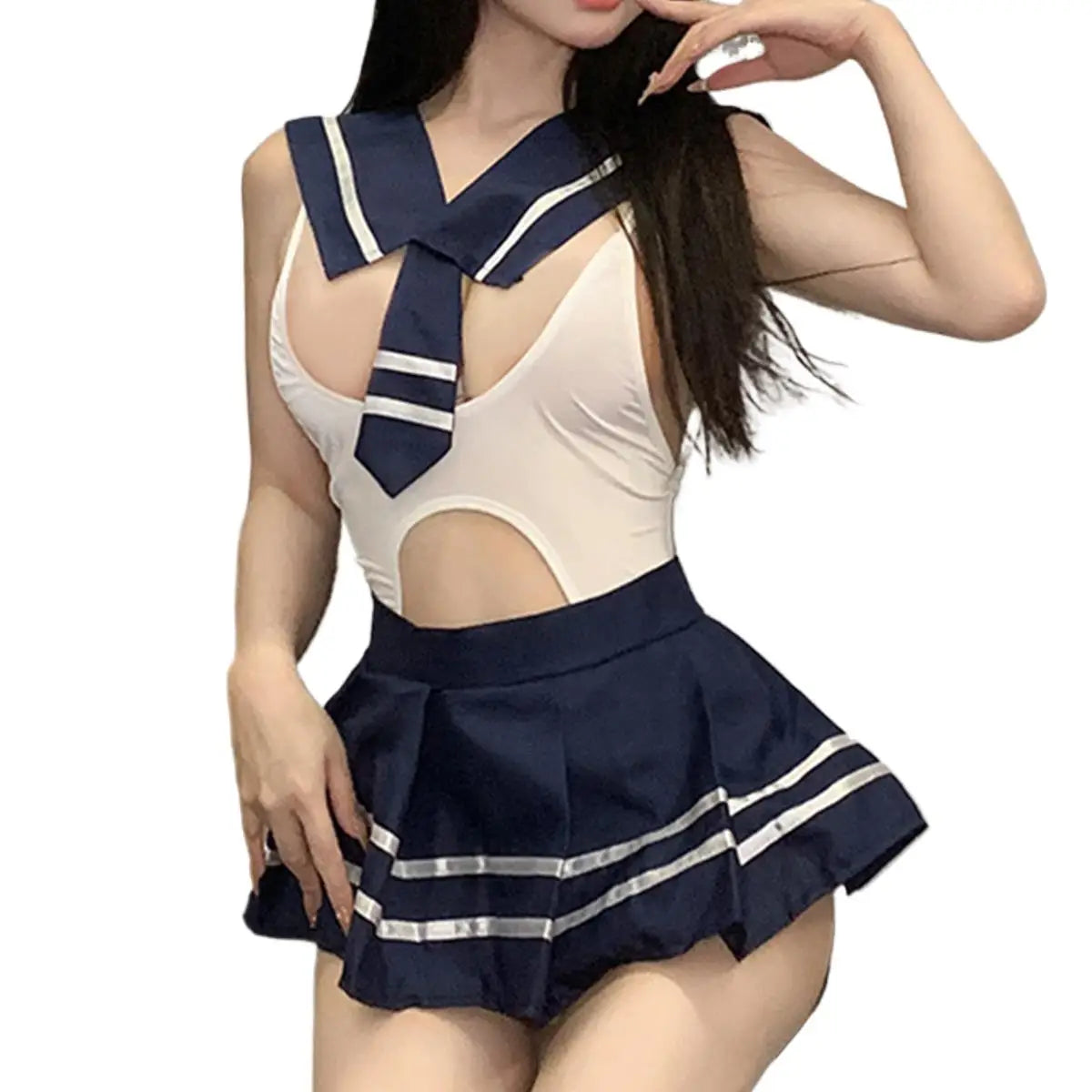 Elegant Schoolgirl-Inspired Lingerie Set with Babydoll Bodysuit and Skirt