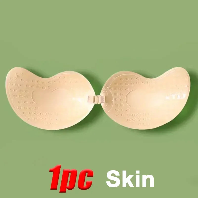 Invisible Strapless Adhesive Push-Up Bra with Seamless Silicone Nipple Covers for Women