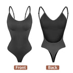 Deep V-Neck Backless Bodysuit Shapewear with Clear Straps and Padded Push-Up Corset for Women