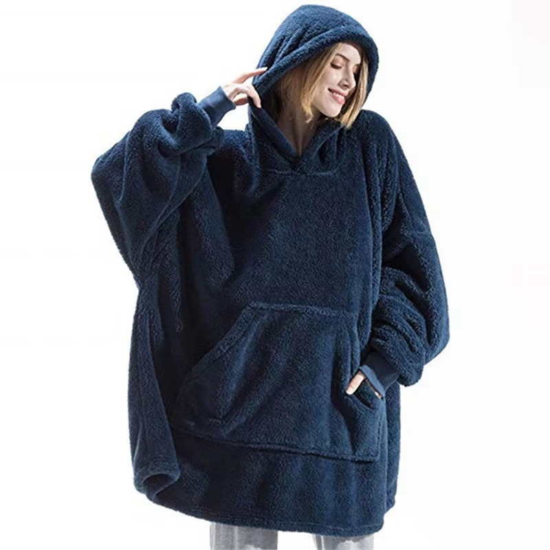 Premium Oversized Fleece Hoodie Blanket Robe - Reversible Warm Loungewear with Pockets