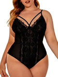 Plus Size Eyelash Lace Bodysuit with Snap Crotch - Elegant Lingerie for Night Out