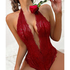 Elegant V-Neck Lace Bodysuit - Backless Intimate Lingerie for Women