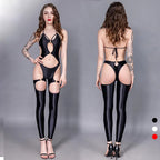 Elevate Your Style with Our Women’s Glossy Hollow Out Stretch Jumpsuit – Sleeveless, Shiny, and Backless Spandex Catsuit for Rave Dance Wear!